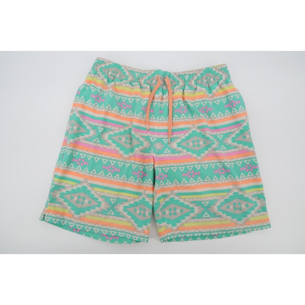 Chubbies Men's‎ Large En Fuego Swim Trunks Mesh Liner Aztec Shorts Green
